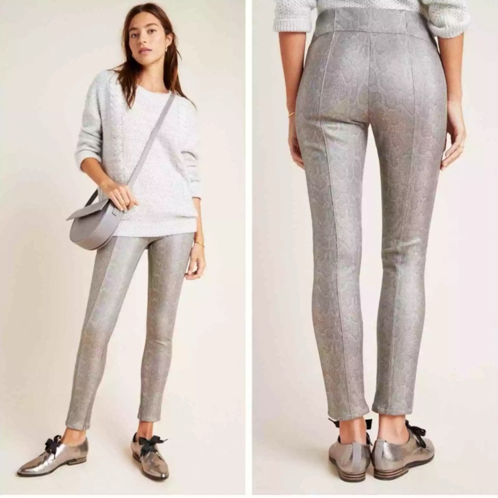 NWOT Anthropologie Carbon Snake Print Pull On Zipper Ankle Ponte Legging Size26